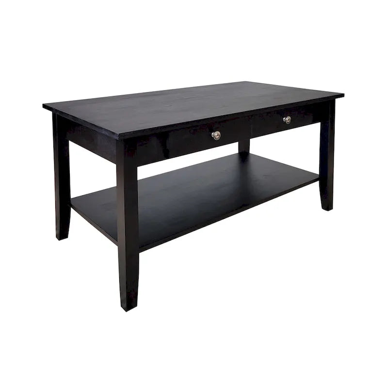 Table basse en acacia massif avec tiroir et étagère inférieure