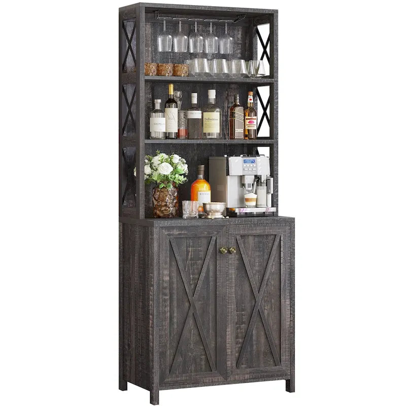 Meuble de bar pour alcools et verres, armoire de cuisine-salle à manger avec porte-bouteilles