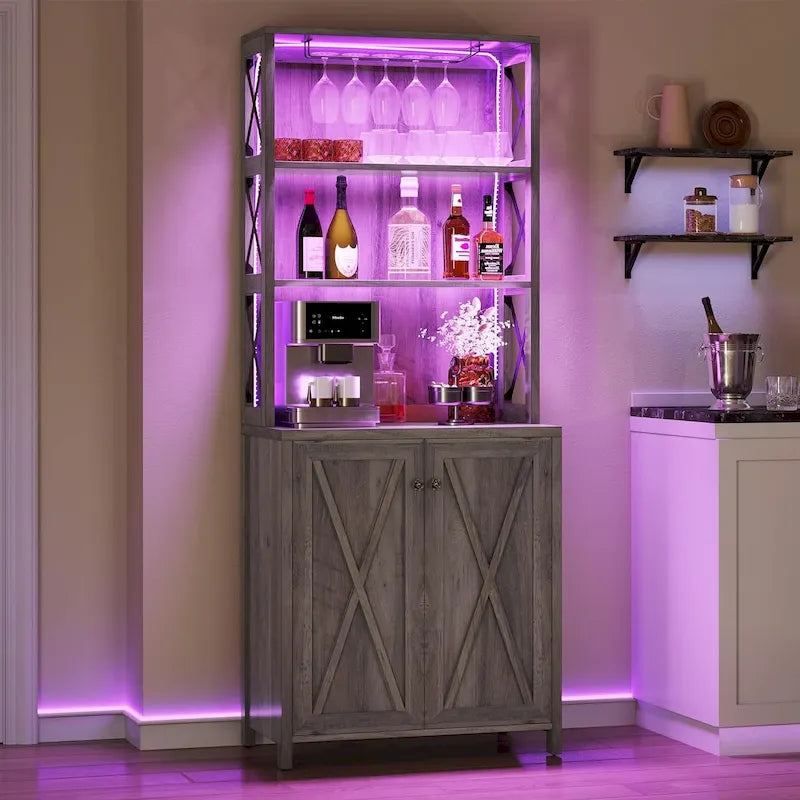 Meuble de bar pour alcools et verres, armoire de cuisine-salle à manger avec porte-bouteilles
