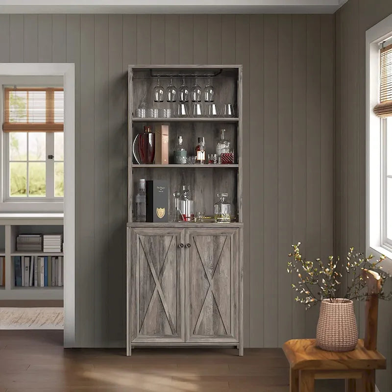 Meuble de bar pour alcools et verres, armoire de cuisine-salle à manger avec porte-bouteilles