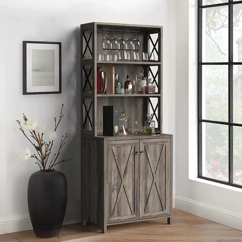 Meuble de bar pour alcools et verres, armoire de cuisine-salle à manger avec porte-bouteilles