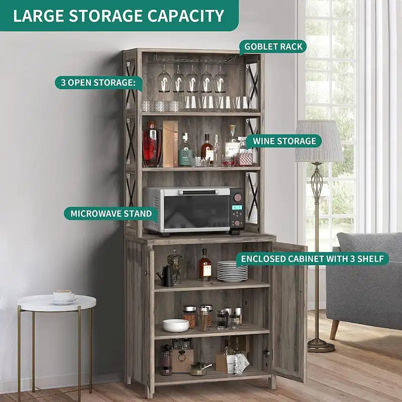 Meuble de bar pour alcools et verres, armoire de cuisine-salle à manger avec porte-bouteilles