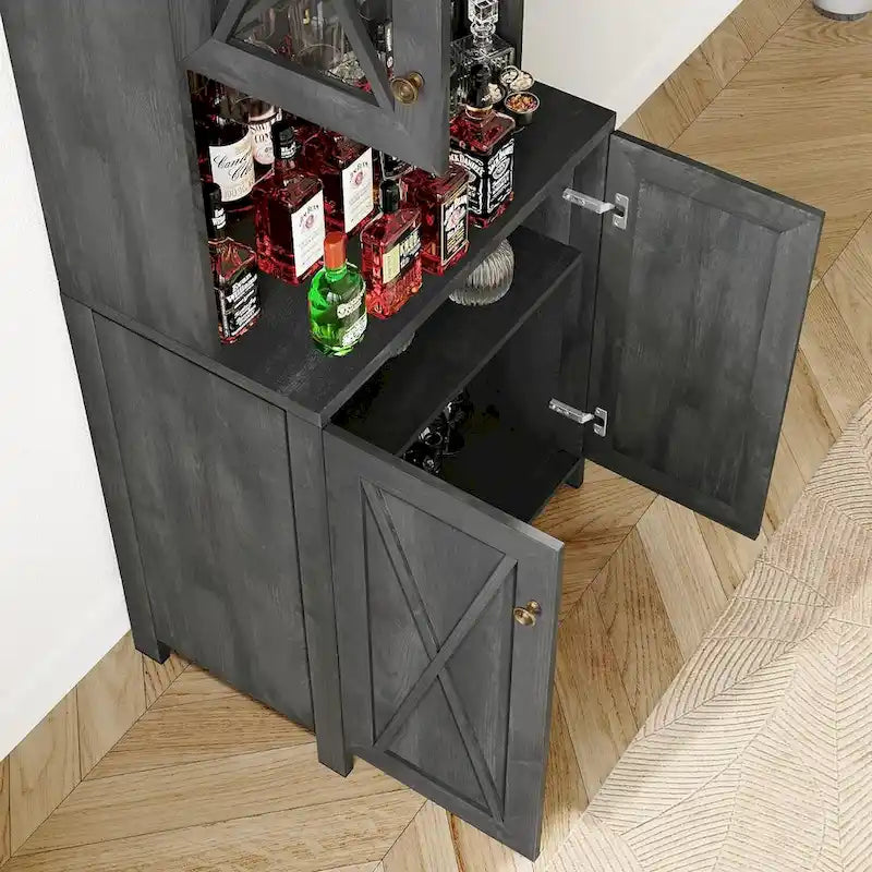 Meuble de bar pour alcools et verres, armoire de cuisine-salle à manger avec porte-bouteilles