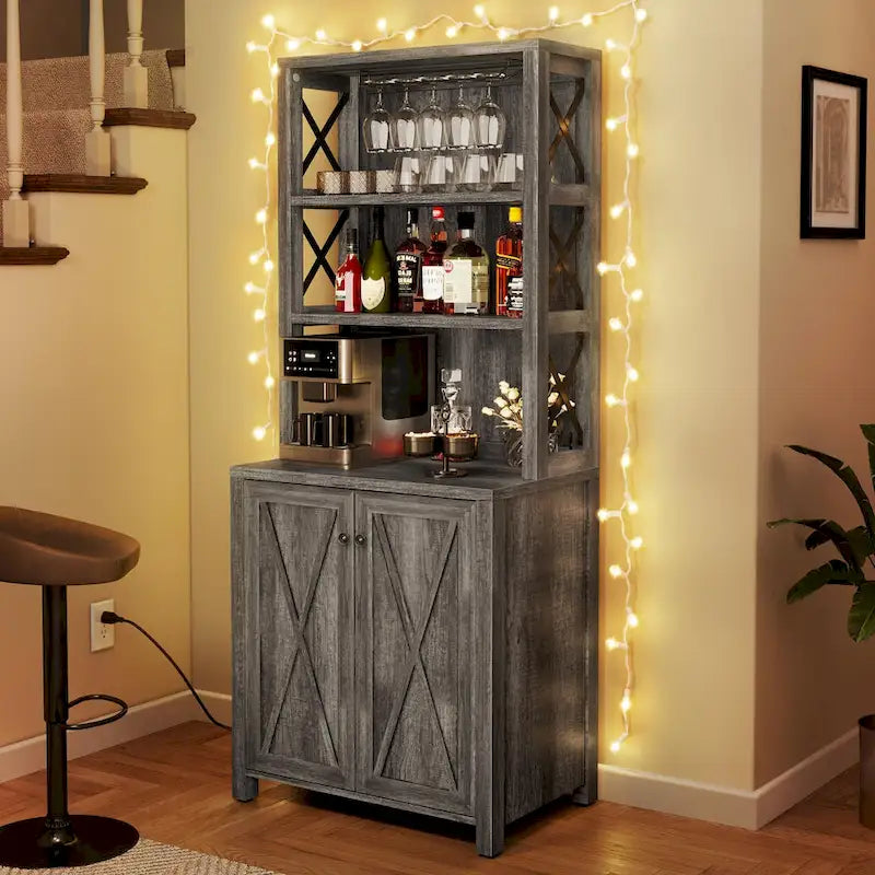Meuble de bar pour alcools et verres, armoire de cuisine-salle à manger avec porte-bouteilles