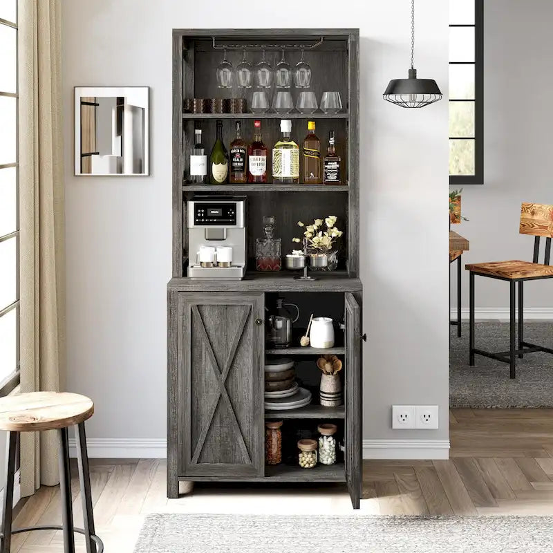 Meuble de bar pour alcools et verres, armoire de cuisine-salle à manger avec porte-bouteilles