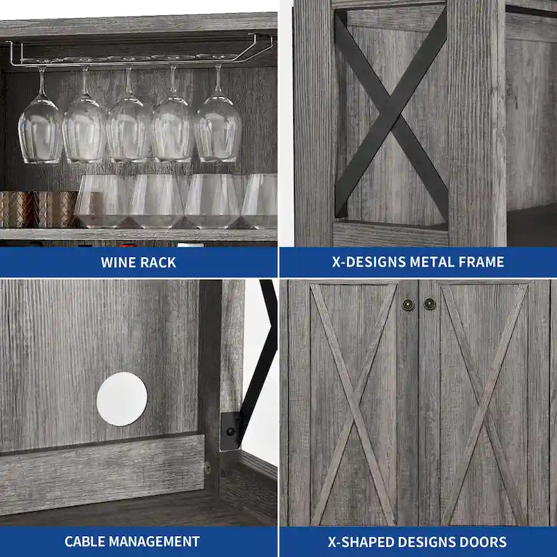 Meuble de bar pour alcools et verres, armoire de cuisine-salle à manger avec porte-bouteilles