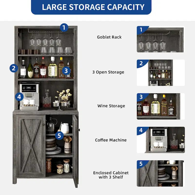 Meuble de bar pour alcools et verres, armoire de cuisine-salle à manger avec porte-bouteilles