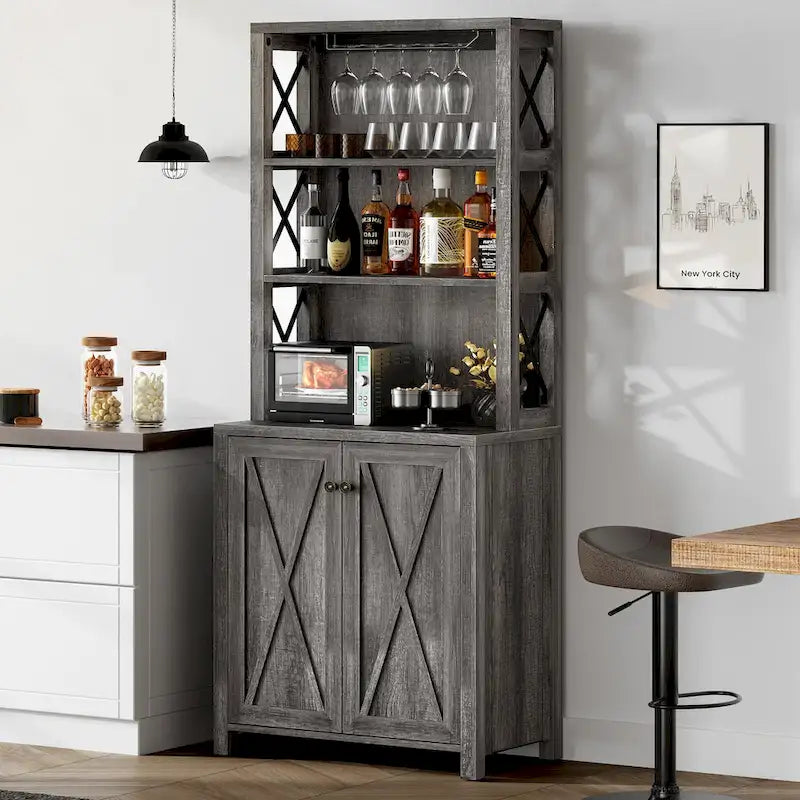 Meuble de bar pour alcools et verres, armoire de cuisine-salle à manger avec porte-bouteilles