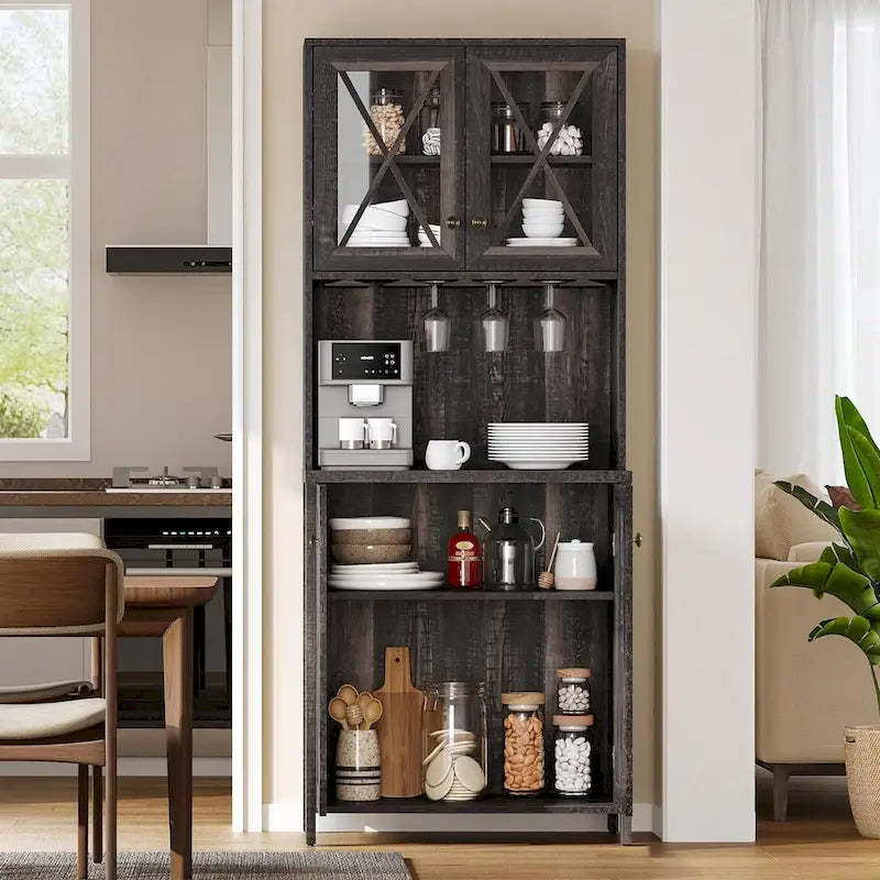 Meuble de bar pour alcools et verres, armoire de cuisine-salle à manger avec porte-bouteilles