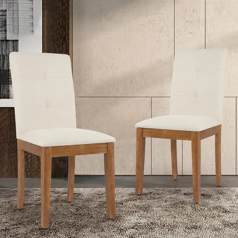 Chaises de salle à manger capitonnées avec dossier haut touffeté et pieds brossés – Lot de 2