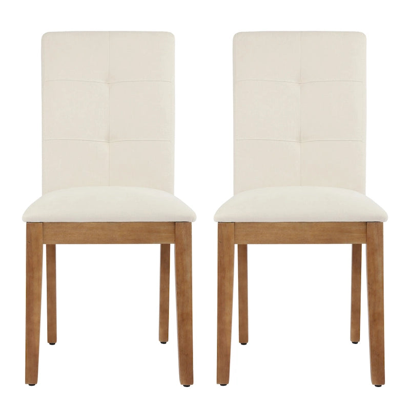 Chaises de salle à manger capitonnées avec dossier haut touffeté et pieds brossés – Lot de 2