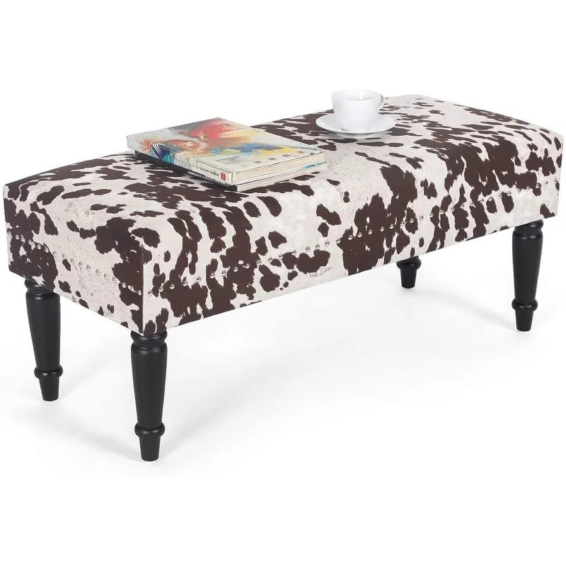 Banc ottoman rectangulaire en tissu imprimé vache Adeco