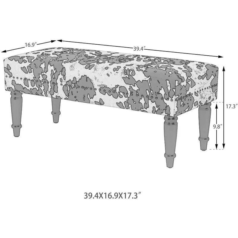 Banc ottoman rectangulaire en tissu imprimé vache Adeco