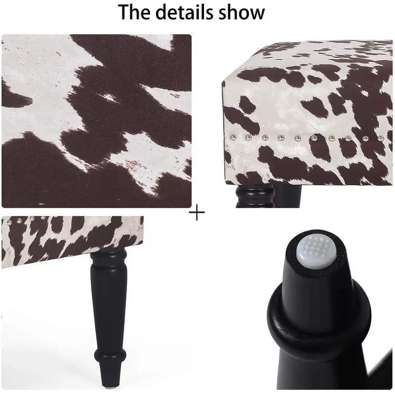 Banc ottoman rectangulaire en tissu imprimé vache Adeco