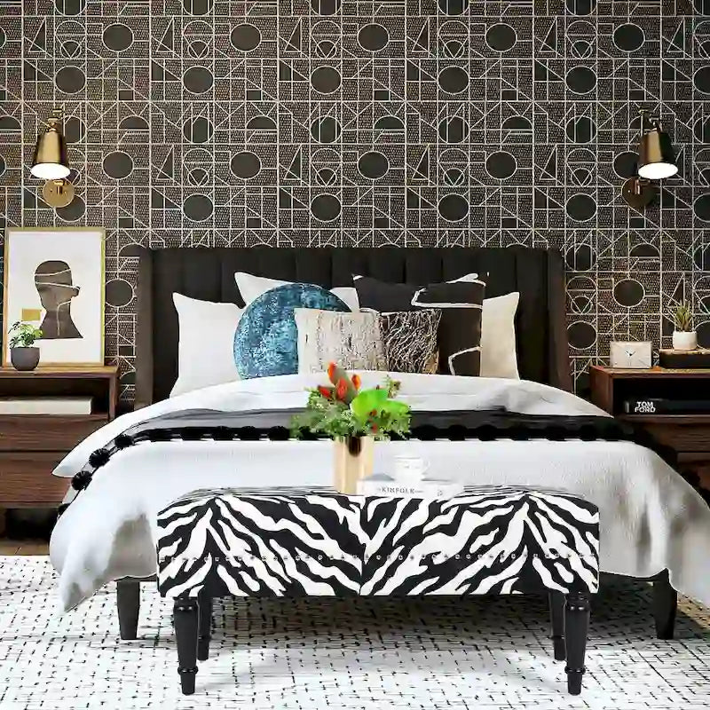 Banc ottoman rectangulaire en tissu imprimé vache Adeco