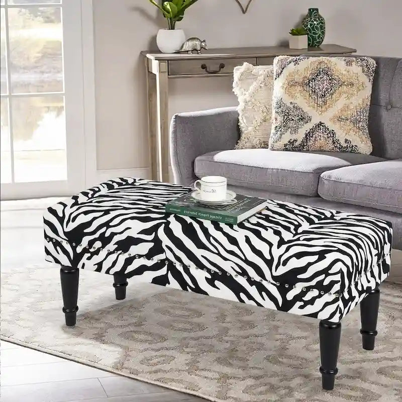 Banc ottoman rectangulaire en tissu imprimé vache Adeco