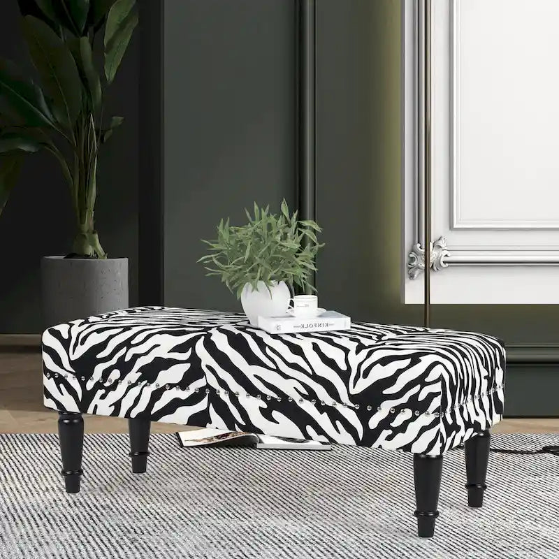 Banc ottoman rectangulaire en tissu imprimé vache Adeco