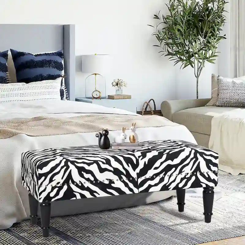 Banc ottoman rectangulaire en tissu imprimé vache Adeco