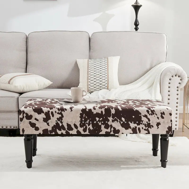 Banc ottoman rectangulaire en tissu imprimé vache Adeco