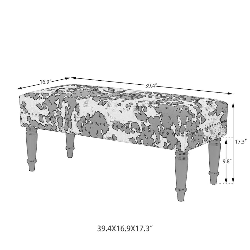 Banc ottoman rectangulaire en tissu imprimé vache Adeco