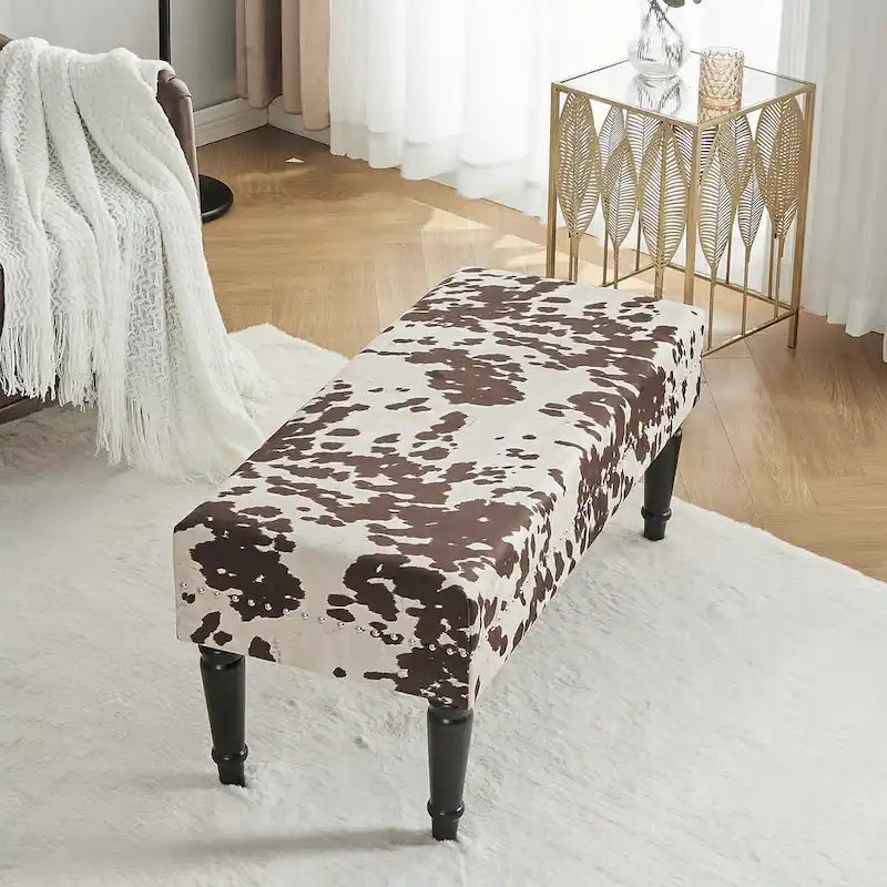 Banc ottoman rectangulaire en tissu imprimé vache Adeco