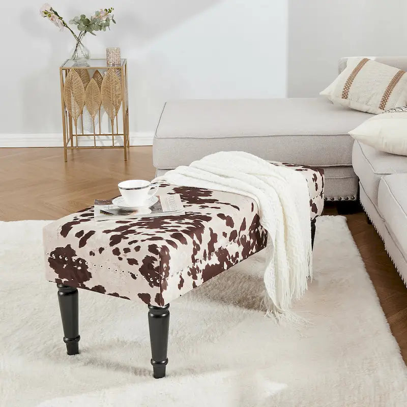 Banc ottoman rectangulaire en tissu imprimé vache Adeco