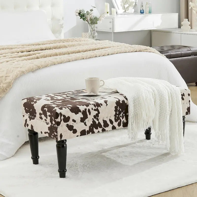 Banc ottoman rectangulaire en tissu imprimé vache Adeco