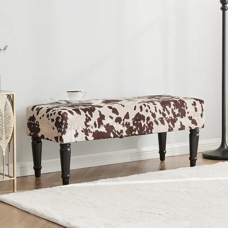 Banc ottoman rectangulaire en tissu imprimé vache Adeco