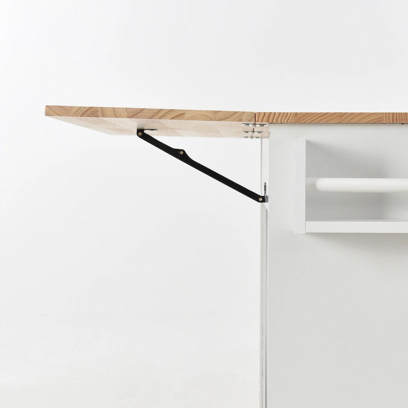 Îlot de cuisine mobile roulant de 52,7 po avec plateau en bois massif et roulettes verrouillables, armoire de rangement et bar de petit-déjeuner à abattant