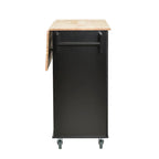 Îlot de cuisine mobile roulant de 52,7 po avec plateau en bois massif et roulettes verrouillables, armoire de rangement et bar de petit-déjeuner à abattant