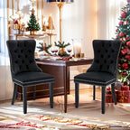 Lot de 2 chaises de salle à manger en velours, chaises rembourrées haut de gamme capitonnées avec anneau de tirage et pieds en bois massif