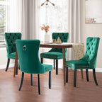 Lot de 2 chaises de salle à manger en velours, chaises rembourrées haut de gamme capitonnées avec anneau de tirage et pieds en bois massif
