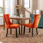 Lot de 2 chaises de salle à manger en velours, chaises rembourrées haut de gamme capitonnées avec anneau de tirage et pieds en bois massif