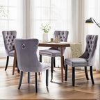 Lot de 2 chaises de salle à manger en velours, chaises rembourrées haut de gamme capitonnées avec anneau de tirage et pieds en bois massif