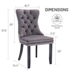 Lot de 2 chaises de salle à manger en velours, chaises rembourrées haut de gamme capitonnées avec anneau de tirage et pieds en bois massif