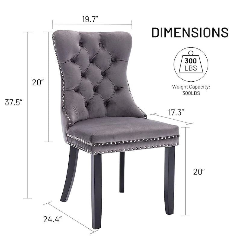 Lot de 2 chaises de salle à manger en velours, chaises rembourrées haut de gamme capitonnées avec anneau de tirage et pieds en bois massif