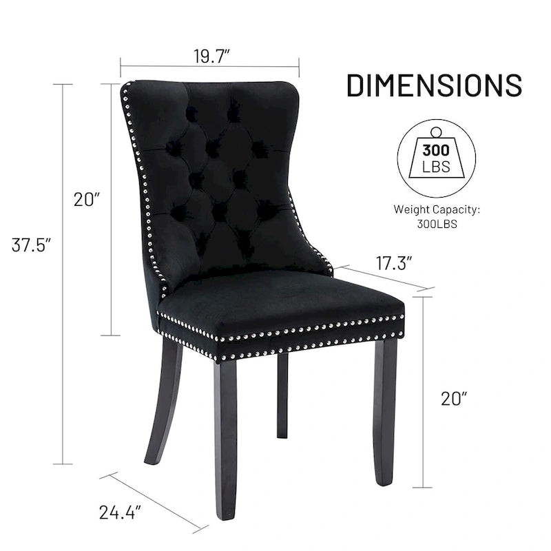 Lot de 2 chaises de salle à manger en velours, chaises rembourrées haut de gamme capitonnées avec anneau de tirage et pieds en bois massif