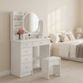 Makeup Vanity Set Dresser w/Mirror Stool 5 Drawers - White/Pink/Black - 31.5L x 15.7W x 52H