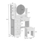 Coiffeuse avec miroir et tabouret 5 tiroirs - Blanc/Rose/Noir - 80L x 40l x 132H cm