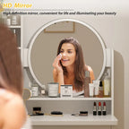Coiffeuse avec miroir et tabouret 5 tiroirs - Blanc/Rose/Noir - 80L x 40l x 132H cm