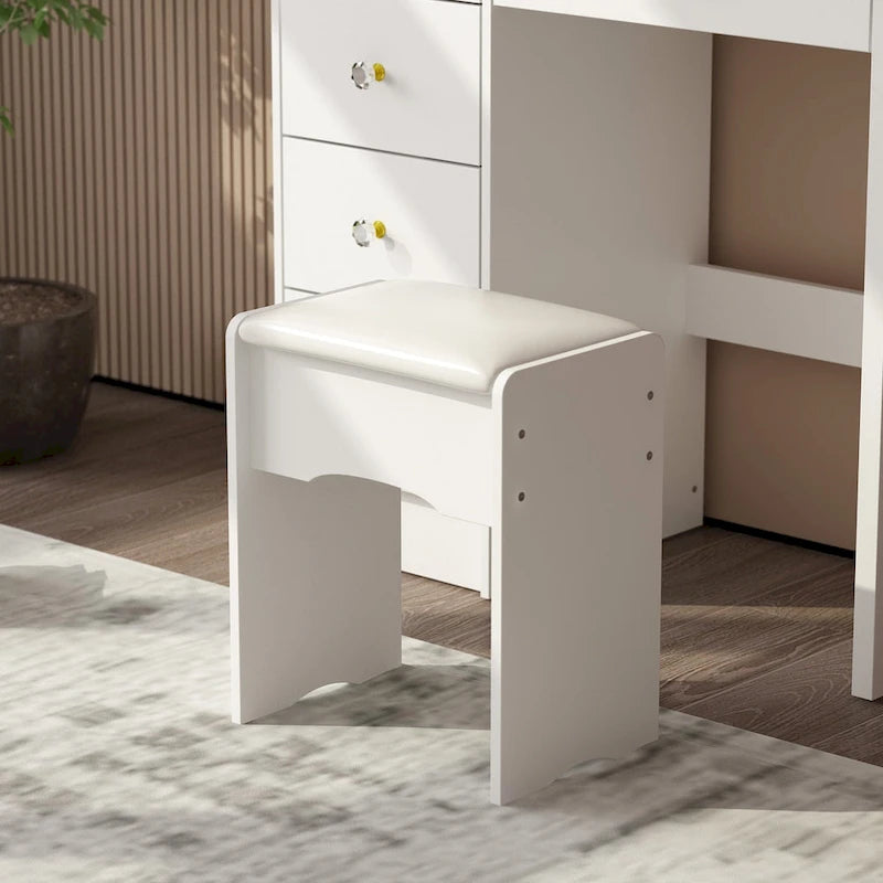 Coiffeuse avec miroir et tabouret 5 tiroirs - Blanc/Rose/Noir - 80L x 40l x 132H cm