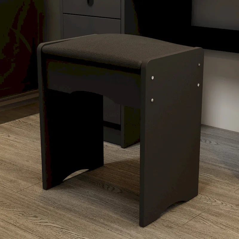 Coiffeuse avec miroir et tabouret 5 tiroirs - Blanc/Rose/Noir - 80L x 40l x 132H cm