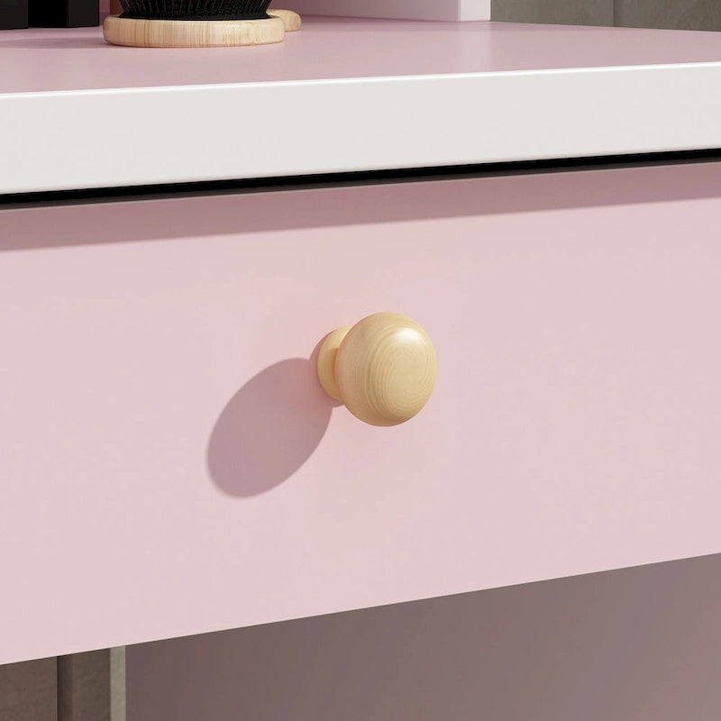 Coiffeuse avec miroir et tabouret 5 tiroirs - Blanc/Rose/Noir - 80L x 40l x 132H cm