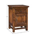 Table de chevet Wolf Creek rustique vintage en acacia, 1 porte, 1 tiroir