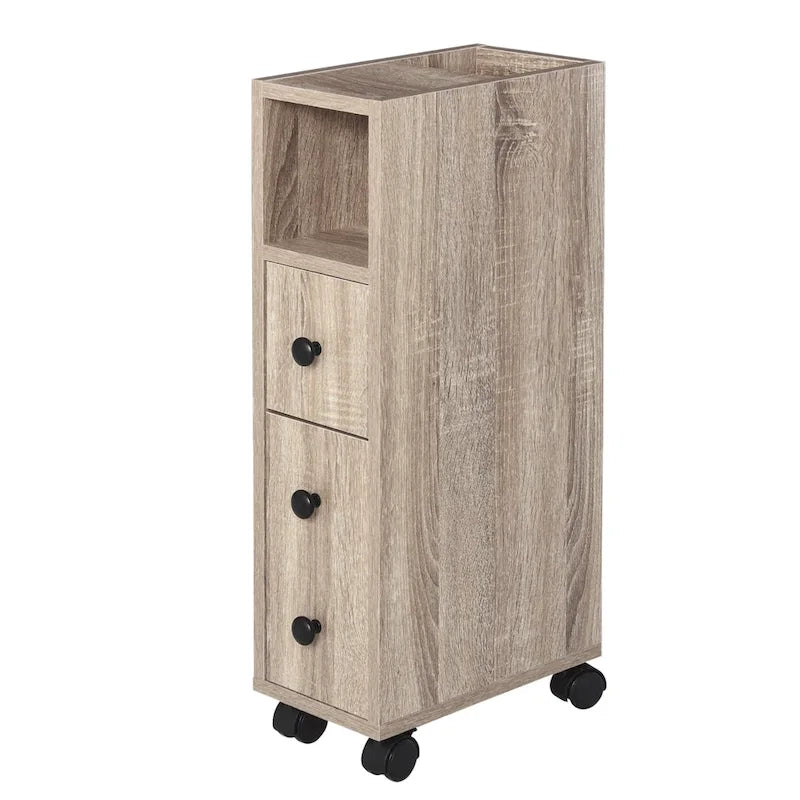 Freestanding Compact Design Bathroom Cabinet with 2 Open Cabinets, 1 Door Cabinet, 1 Drawer and 4 Rolling Wheels