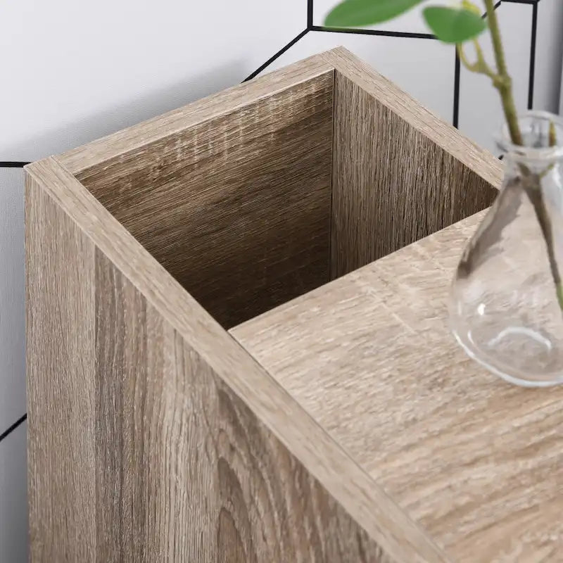 Meuble de salle de bain compact autoportant avec 2 placards ouverts, 1 placard avec porte, 1 tiroir et 4 roulettes