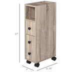 Meuble de salle de bain compact autoportant avec 2 placards ouverts, 1 placard avec porte, 1 tiroir et 4 roulettes