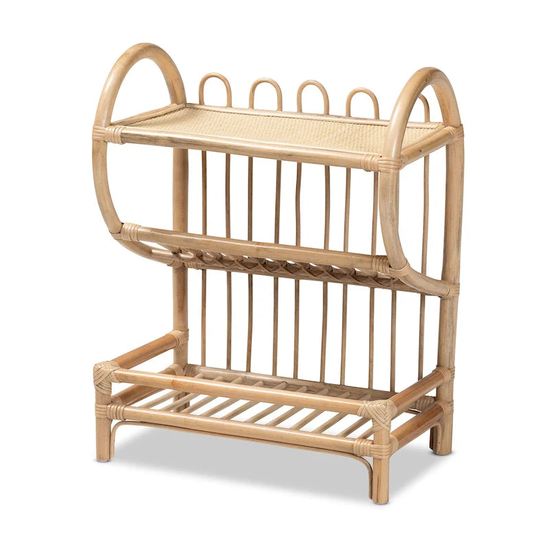 Étagère de présentation à 2 niveaux en rotin finition marron naturel Liora Bohemian
