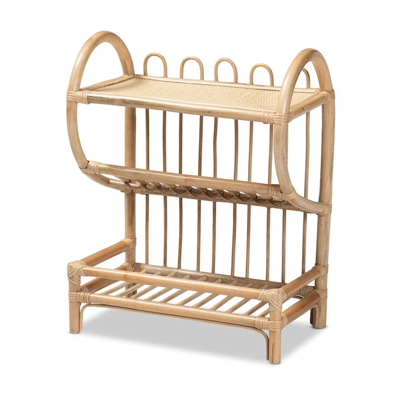 Étagère de présentation à 2 niveaux en rotin finition marron naturel Liora Bohemian