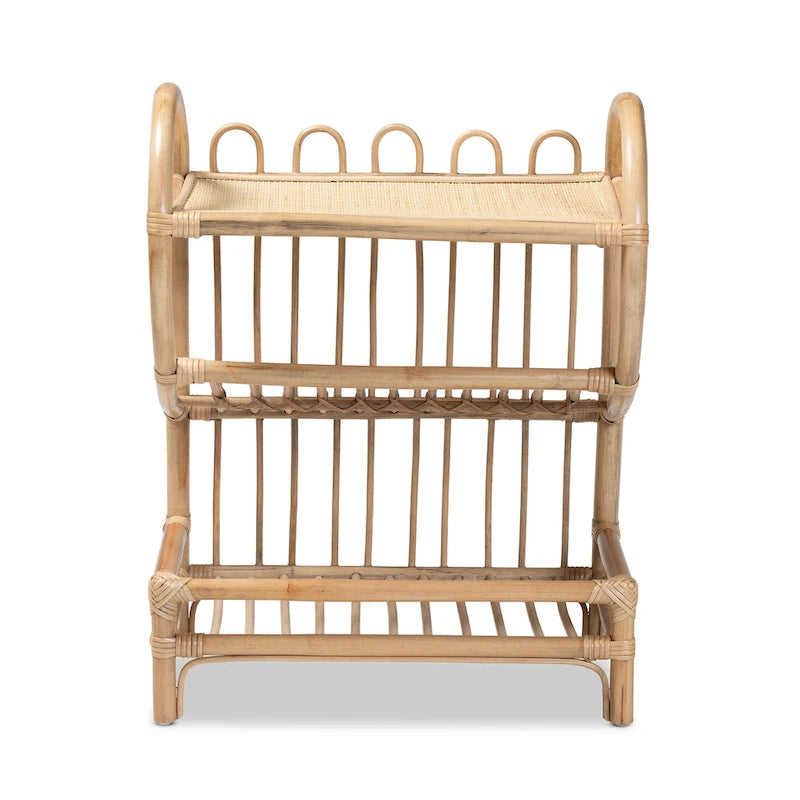 Étagère de présentation à 2 niveaux en rotin finition marron naturel Liora Bohemian